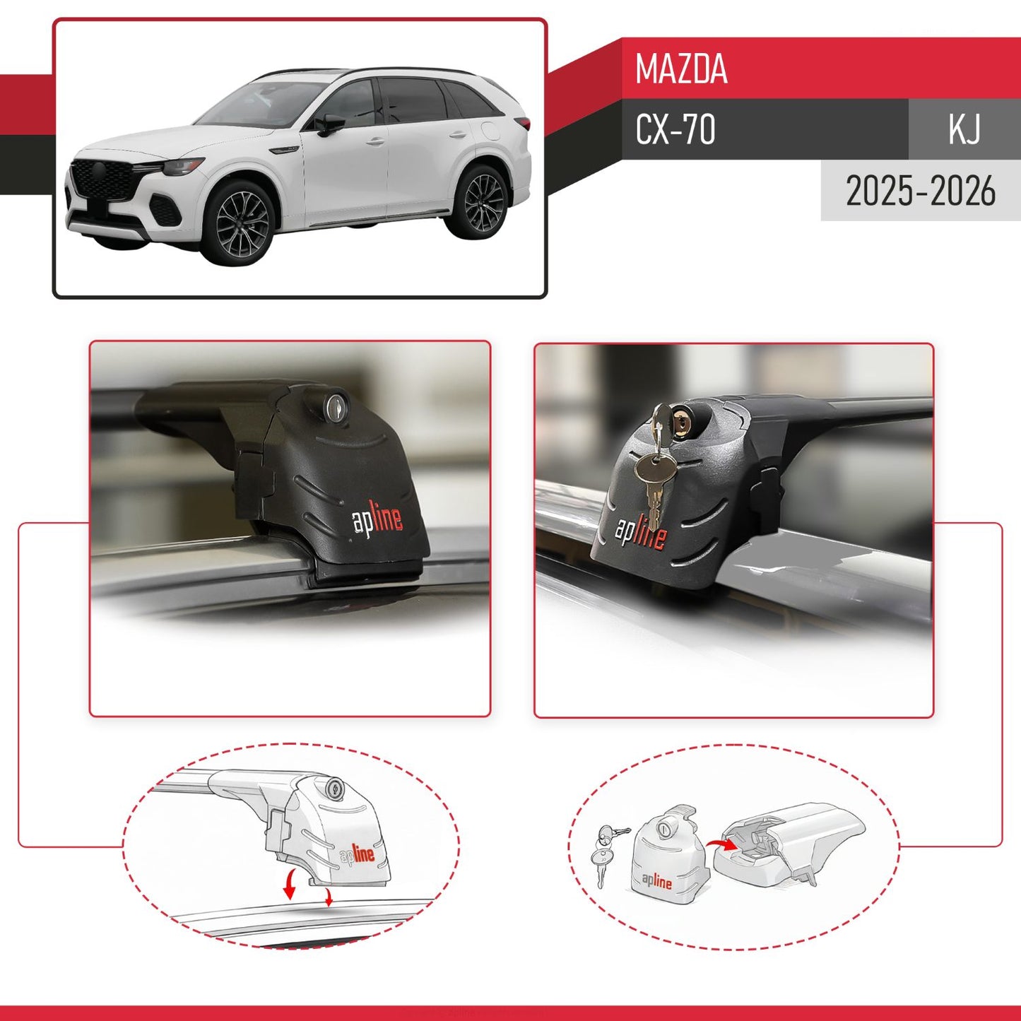 Compatible with Mazda CX-70 2025 ACE-2 Car Roof Rack Cross Bar Black Aluminium 2 Bars