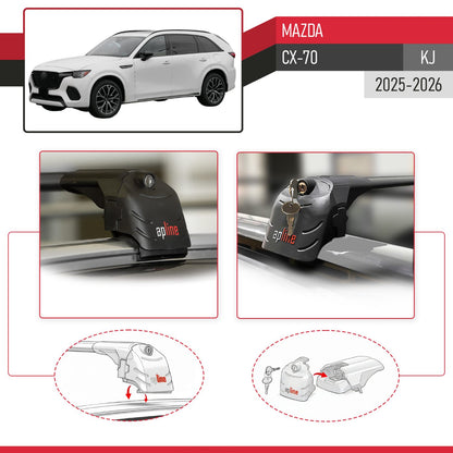 Compatible with Mazda CX-70 2025 ACE-2 Car Roof Rack Cross Bar Black Aluminium 2 Bars