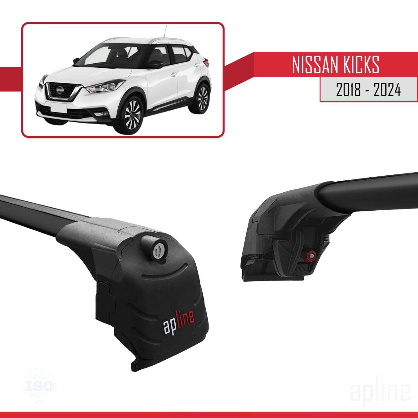 Compatible avec Nissan Kicks 2018-2024 ACE-2 Barres de Toit Railing Porte-Bagages de Voiture Noir Aluminium 2 Barres