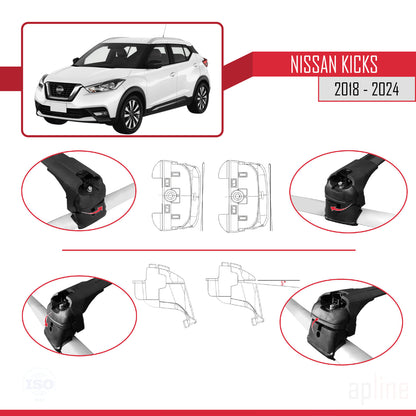 Compatible avec Nissan Kicks 2018-2024 ACE-2 Barres de Toit Railing Porte-Bagages de Voiture Noir Aluminium 2 Barres