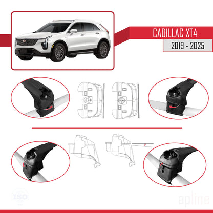 Compatible avec Cadillac XT4 2019-2025 ACE-2 Barres de Toit Railing Porte-Bagages de Voiture Noir Aluminium 2 Barres