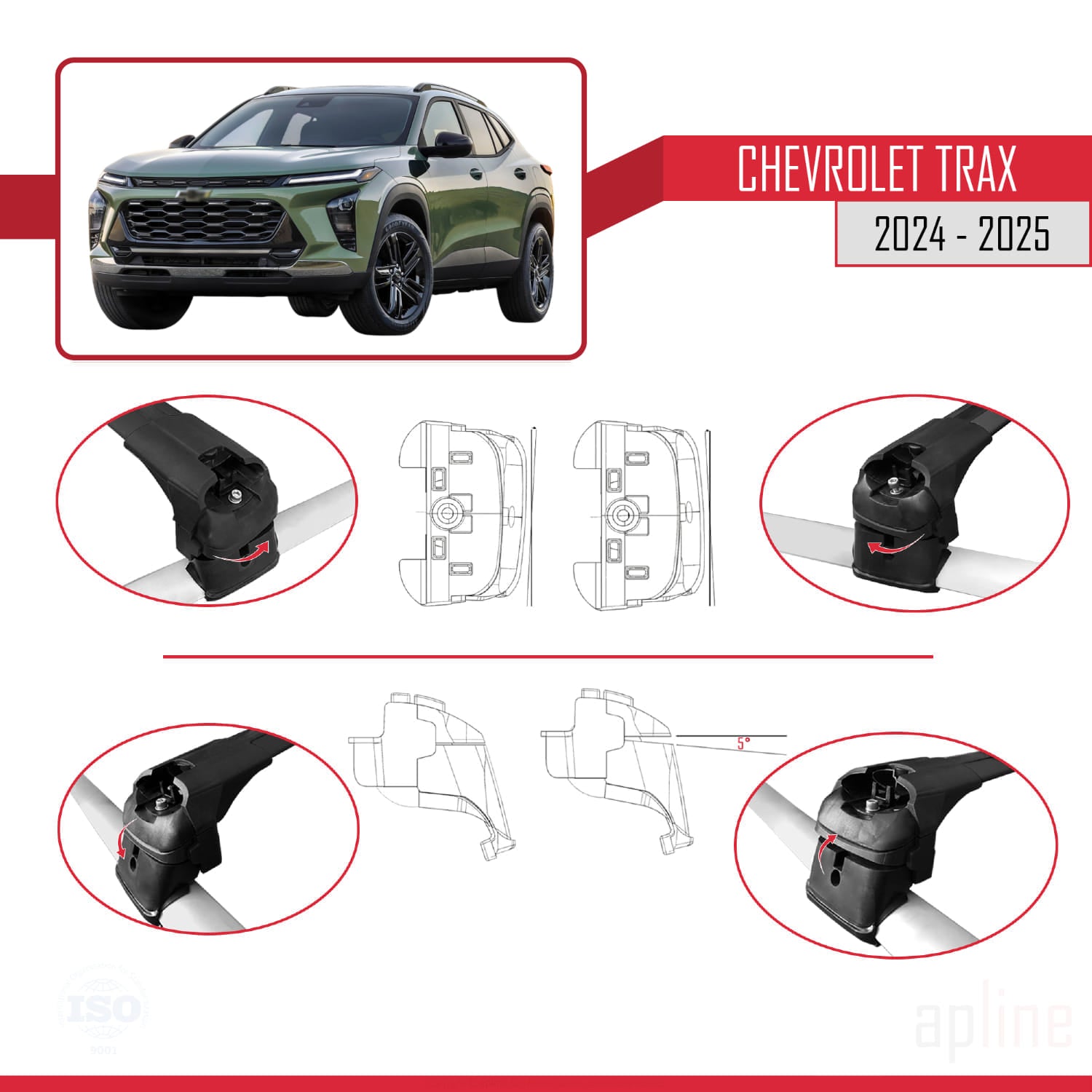 Compatible avec Chevrolet Trax 2024-2025 ACE-2 Barres de Toit Railing Porte-Bagages de Voiture Noir Aluminium 2 Barres