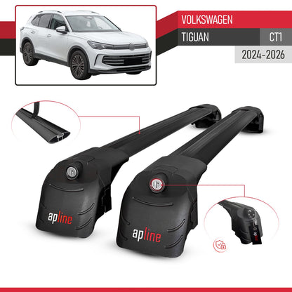 Kompatibel mit Volkswagen Tiguan 2025 ACE-2 Relingträger Dachträger Auto Gepäckträger Schwarz Aluminium 2 Stangen