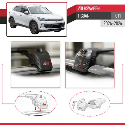 Kompatibel mit Volkswagen Tiguan 2025 ACE-2 Relingträger Dachträger Auto Gepäckträger Schwarz Aluminium 2 Stangen