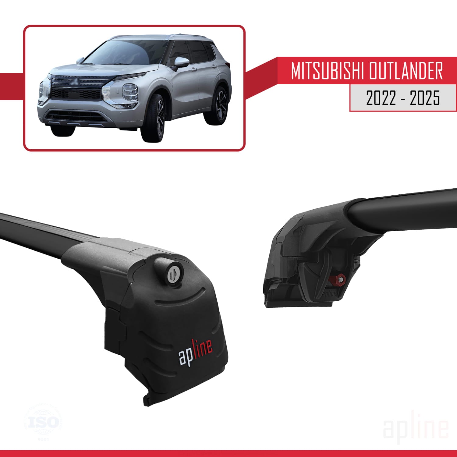 Compatible avec Mitsubishi Outlander 2022-2025 ACE-2 Barres de Toit Railing Porte-Bagages de Voiture Noir Aluminium 2 Barres