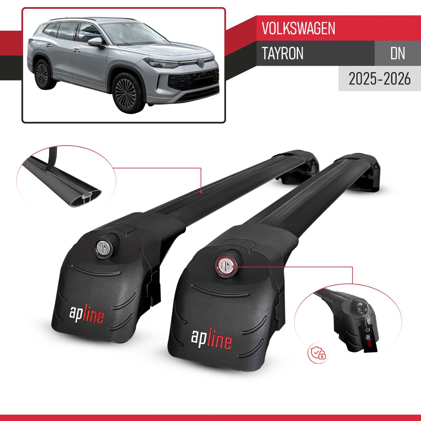 Kompatibel mit Volkswagen Tayron 2025 ACE-2 Relingträger Dachträger Auto Gepäckträger Schwarz Aluminium 2 Stangen