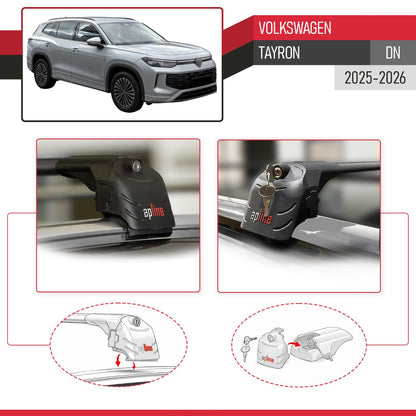 Kompatibel mit Volkswagen Tayron 2025 ACE-2 Relingträger Dachträger Auto Gepäckträger Schwarz Aluminium 2 Stangen