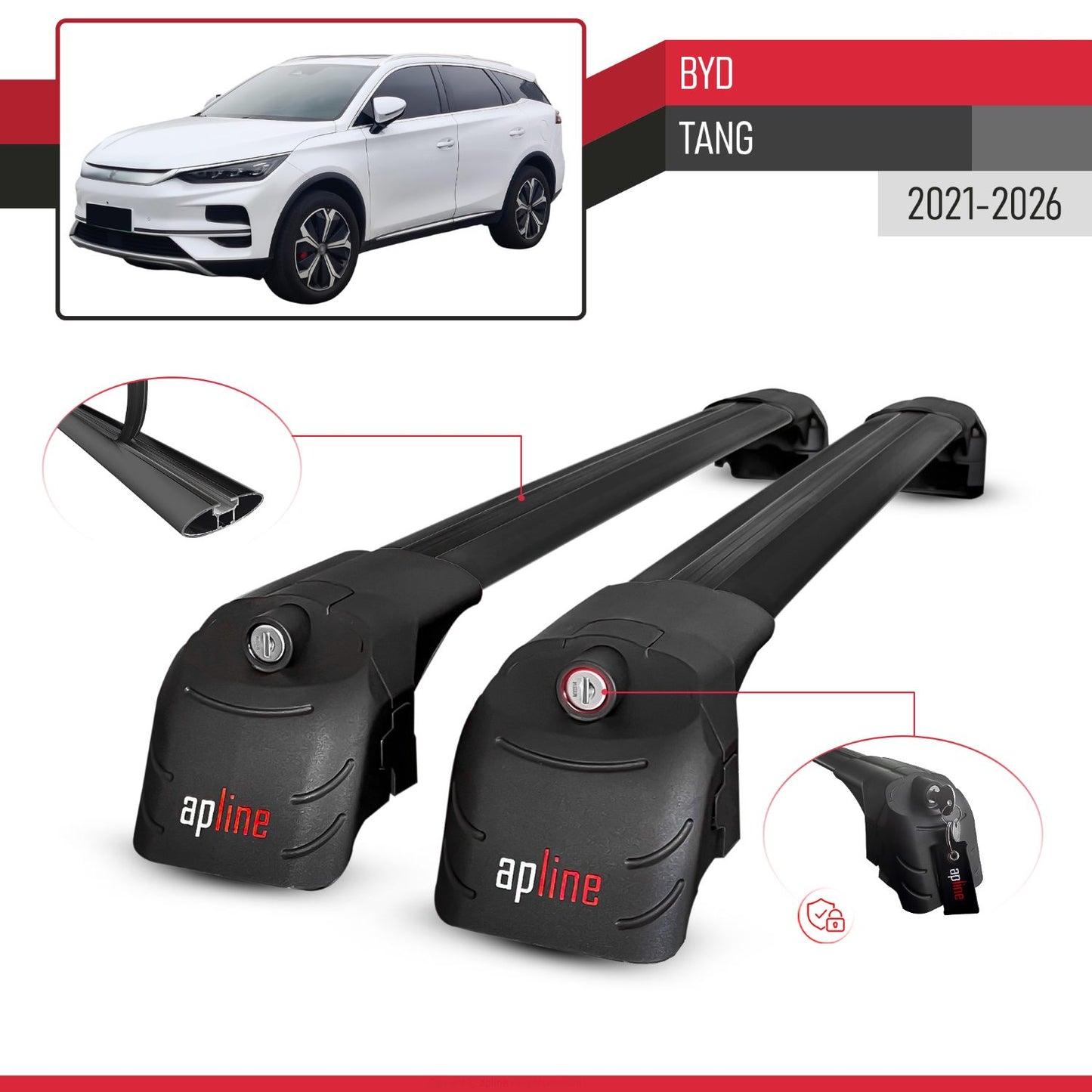 Kompatibel mit BYD Tang 2021-2025 ACE-2 Relingträger Dachträger Auto Gepäckträger Schwarz Aluminium 2 Stangen