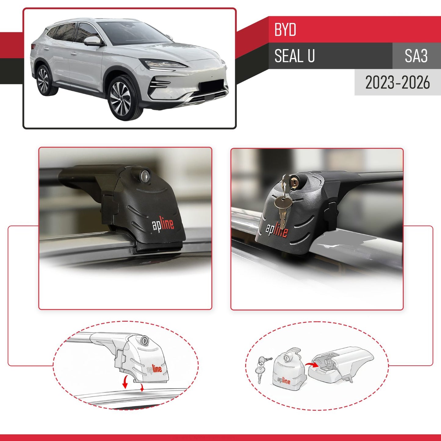 Kompatibel mit BYD Seal U 2023-2025 ACE-2 Relingträger Dachträger Auto Gepäckträger Schwarz Aluminium 2 Stangen