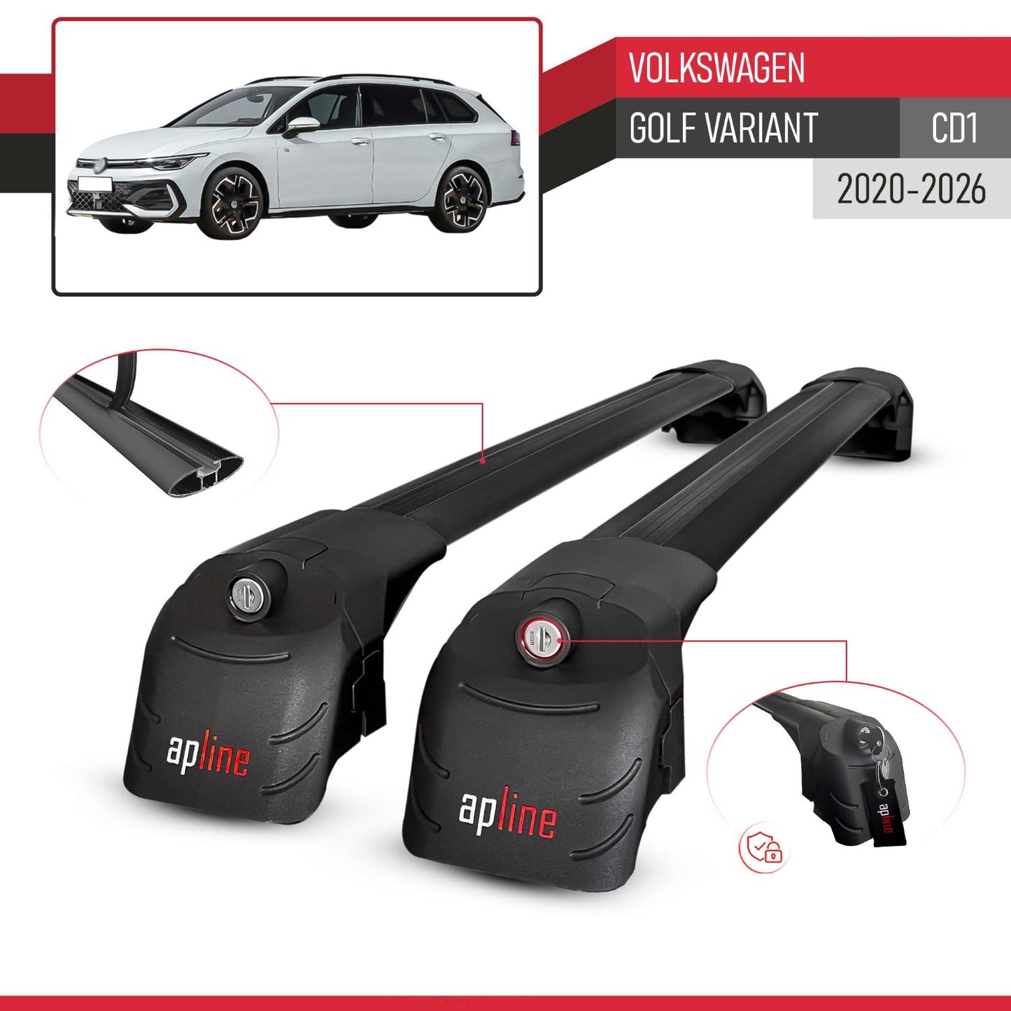 Kompatibel mit Volkswagen Golf Variant 2024-2025 ACE-2 Relingträger Dachträger Auto Gepäckträger Schwarz Aluminium 2 Stangen
