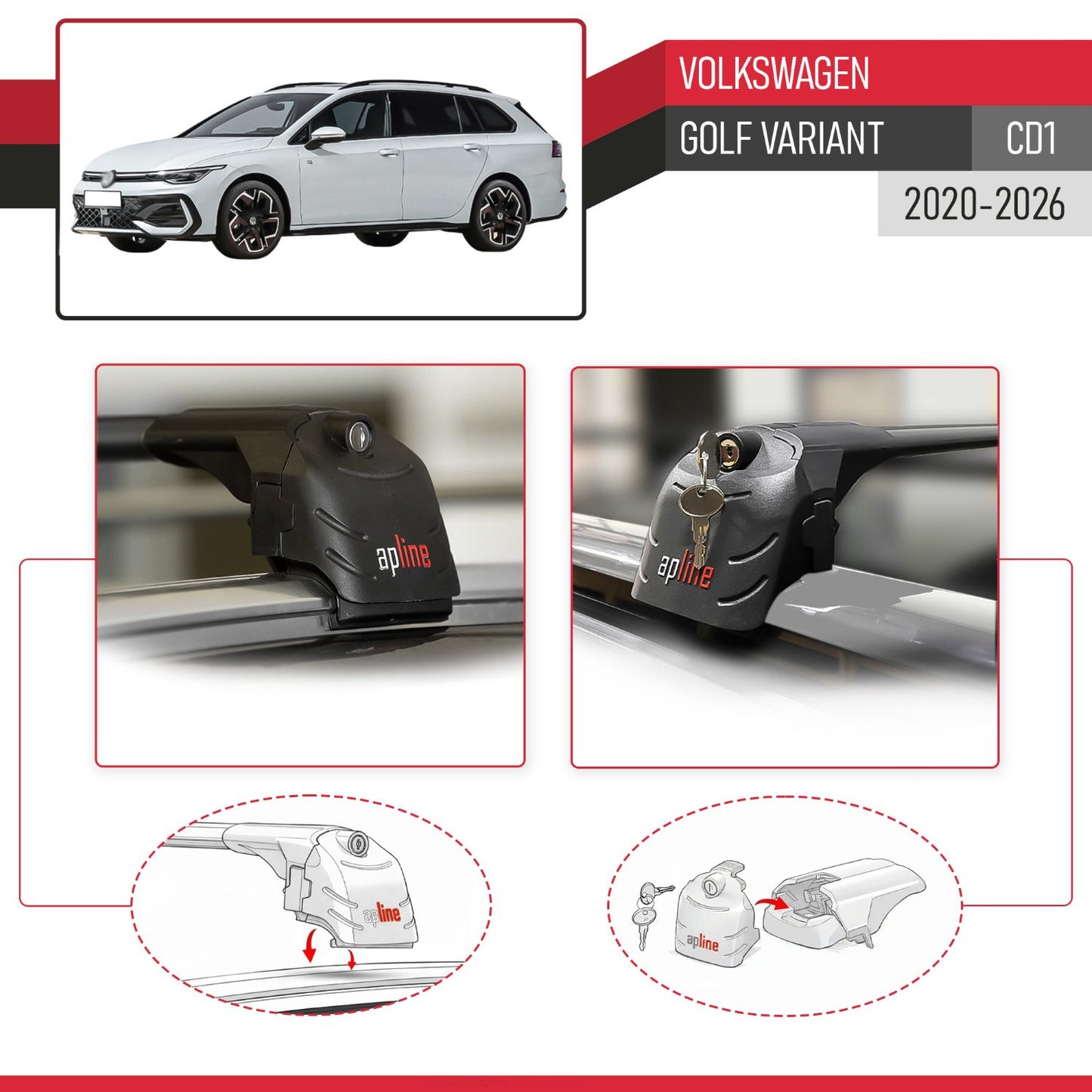 Kompatibel mit Volkswagen Golf Variant 2024-2025 ACE-2 Relingträger Dachträger Auto Gepäckträger Schwarz Aluminium 2 Stangen