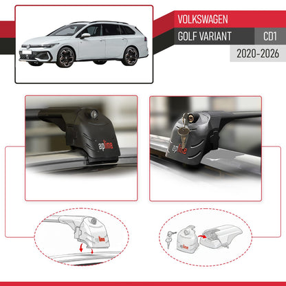 Kompatibel mit Volkswagen Golf Variant 2024-2025 ACE-2 Relingträger Dachträger Auto Gepäckträger Schwarz Aluminium 2 Stangen
