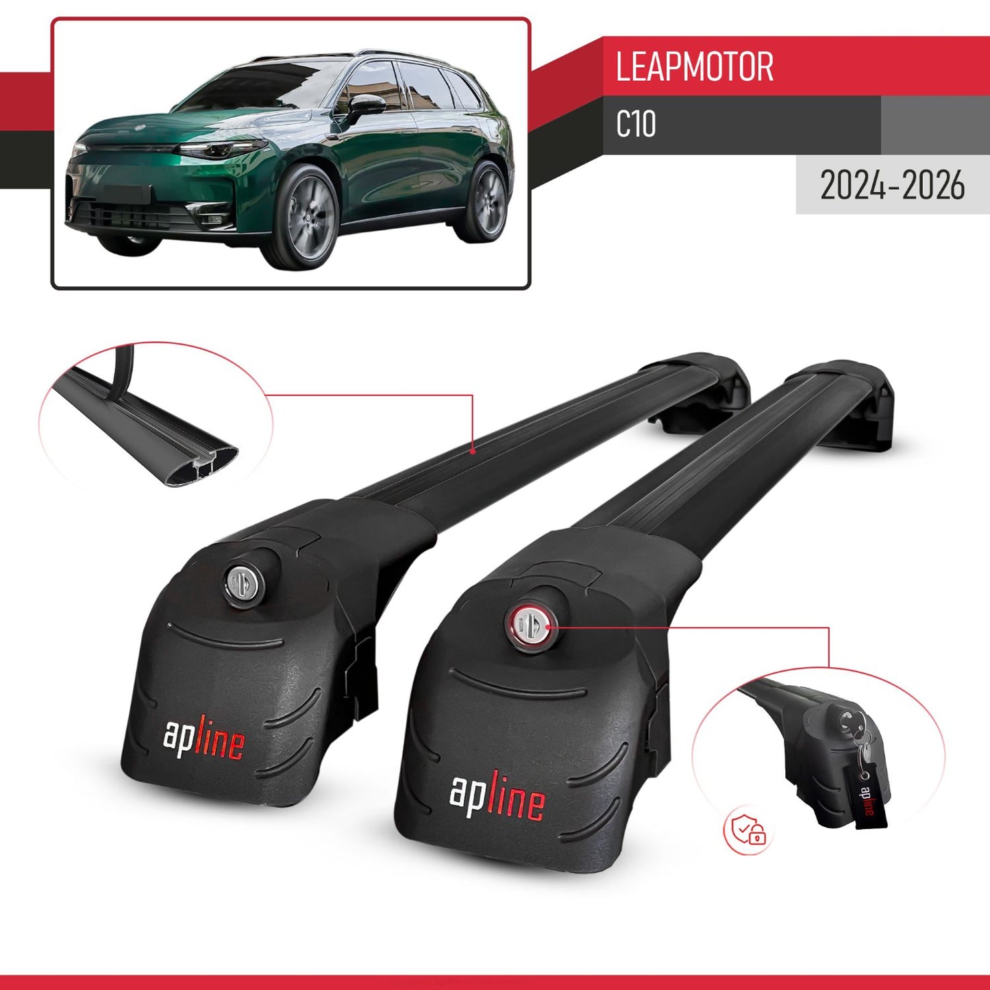 Compatible with LEAPMOTOR C10 2024-2025 ACE-2 Car Roof Rack Cross Bar Black Aluminium 2 Bars