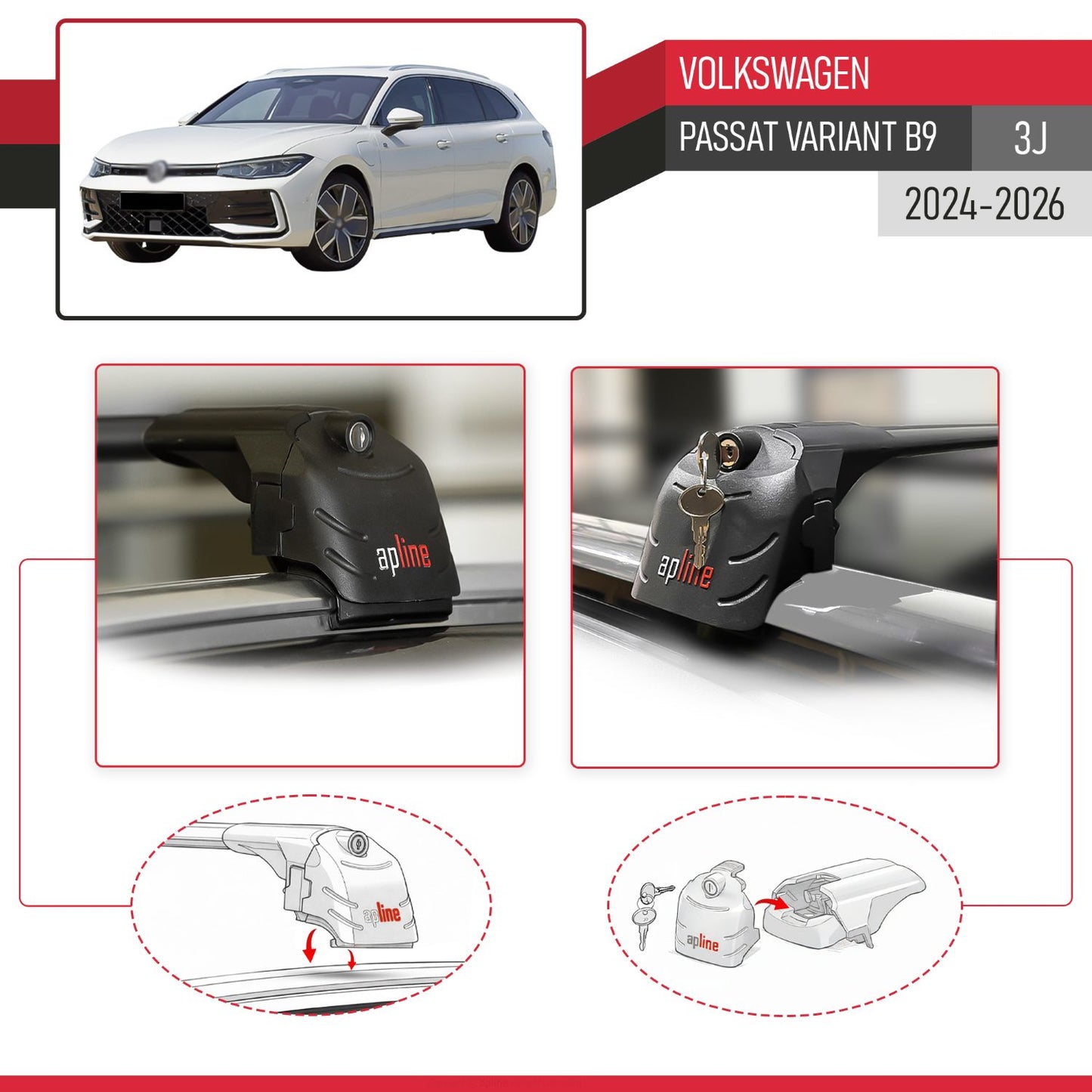 Kompatibel mit VW Passat B9 Variant 2024-2025 ACE-2 Relingträger Dachträger Auto Gepäckträger Schwarz Aluminium 2 Stangen
