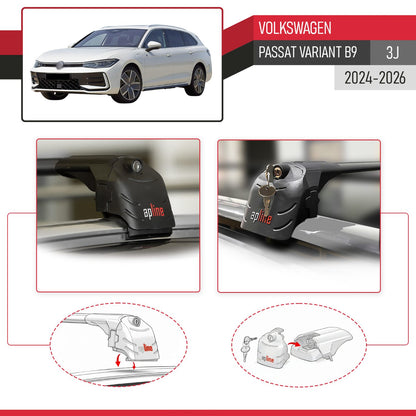 Kompatibel mit VW Passat B9 Variant 2024-2025 ACE-2 Relingträger Dachträger Auto Gepäckträger Schwarz Aluminium 2 Stangen