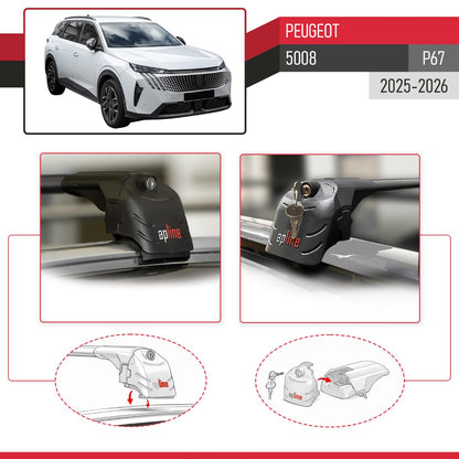 Kompatibel mit Peugeot 5008 2025-2026 ACE-2 Relingträger Dachträger Auto Gepäckträger Schwarz Aluminium 2 Stangen
