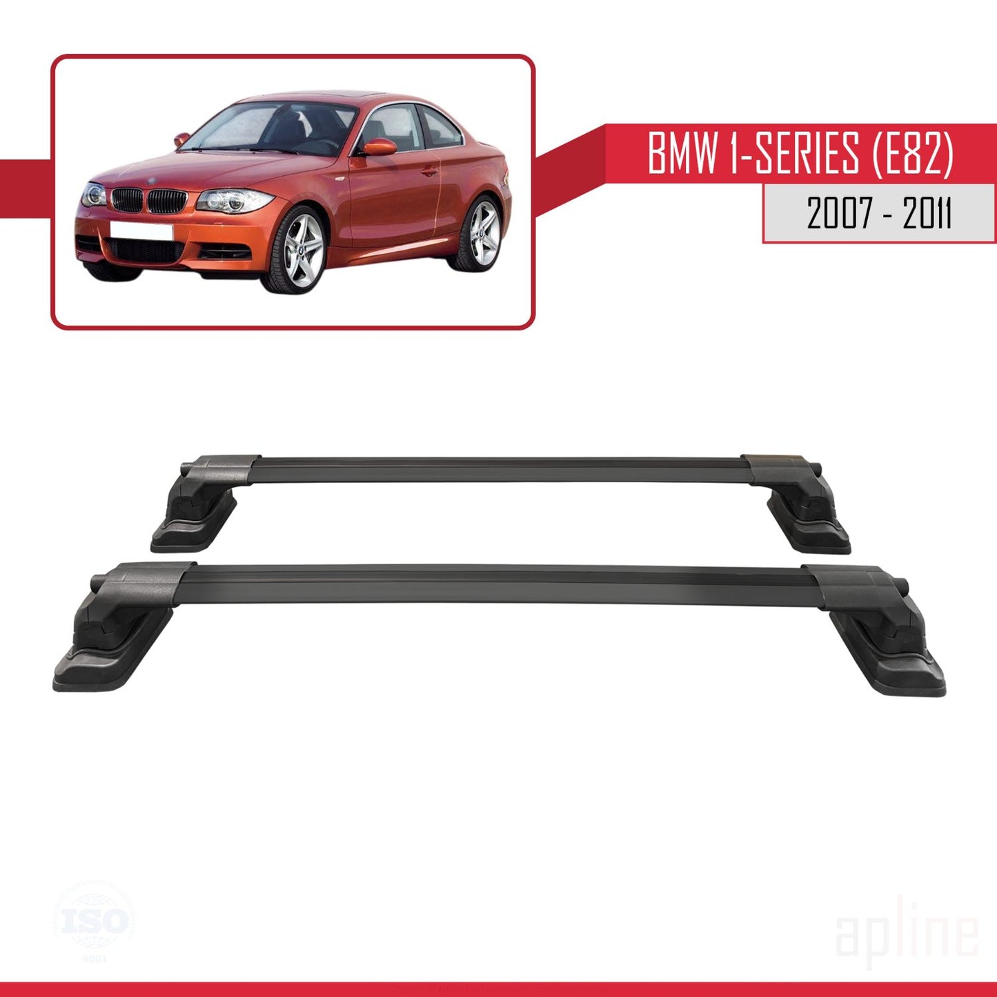 Compatible avec BMW Série 1 (E82) 2007-2013 ACE-3 Barres de Toit Railing Porte-Bagages de Voiture Noir Aluminium 2 Barres