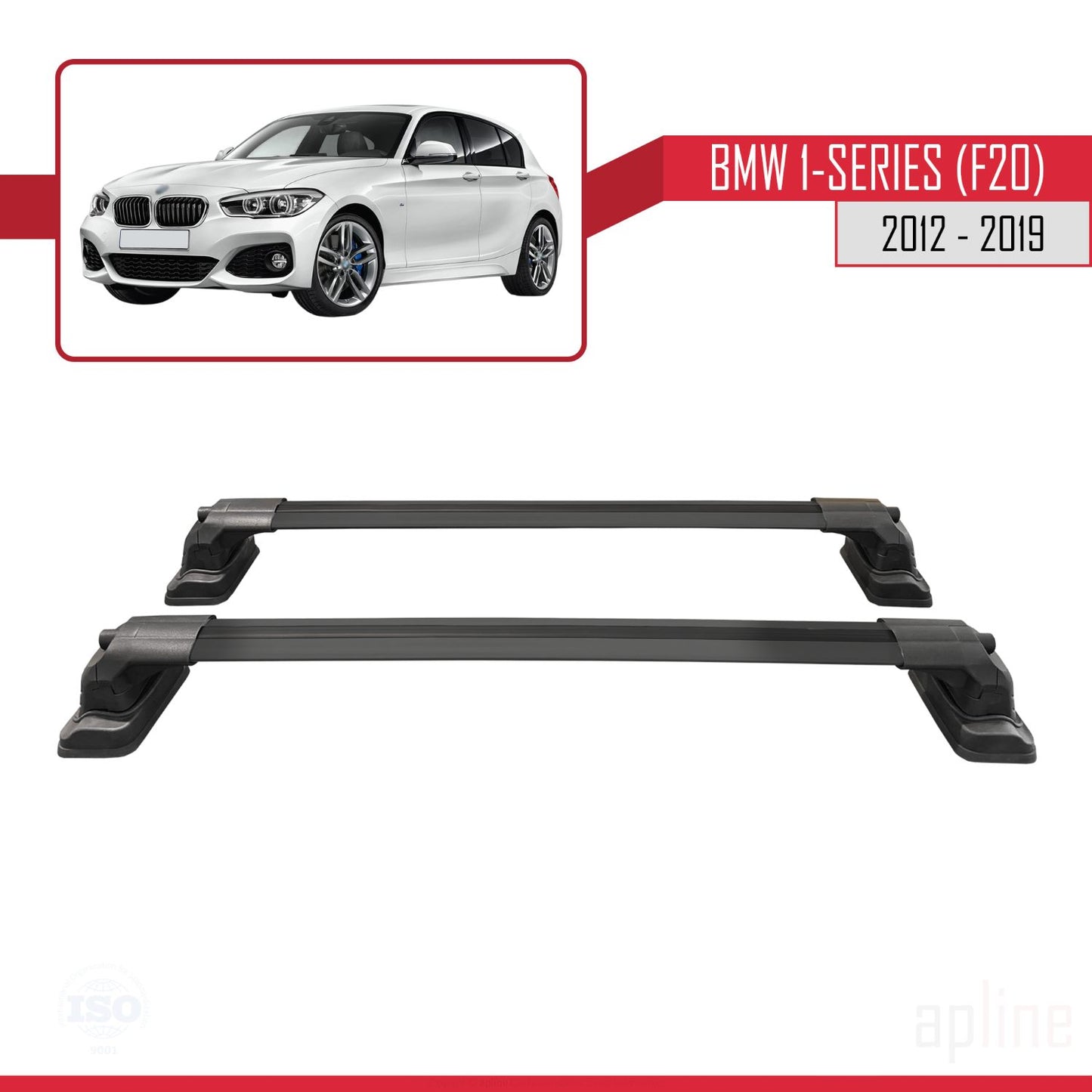 Compatible avec BMW Série 1 (F20) 2012-2019 ACE-3 Barres de Toit Railing Porte-Bagages de Voiture Noir Aluminium 2 Barres