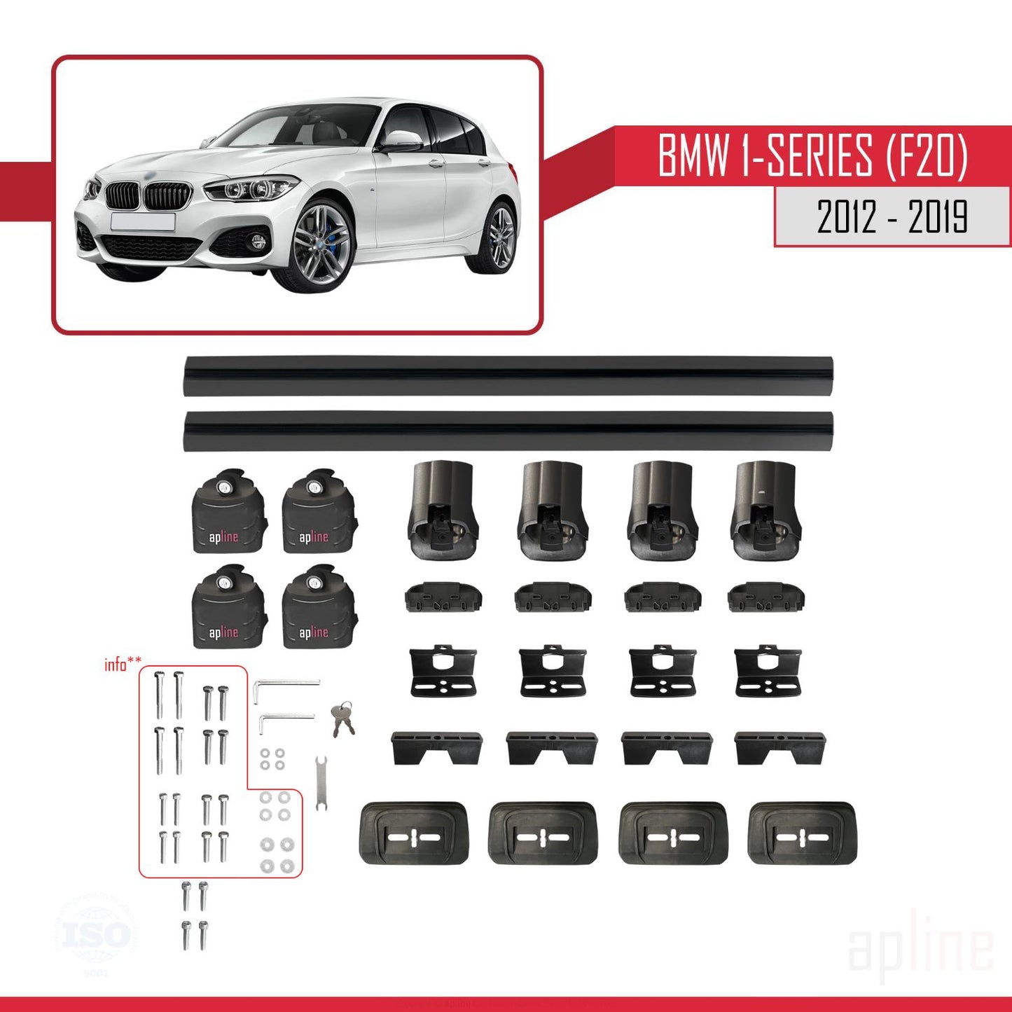 Compatible avec BMW Série 1 (F20) 2012-2019 ACE-3 Barres de Toit Railing Porte-Bagages de Voiture Noir Aluminium 2 Barres