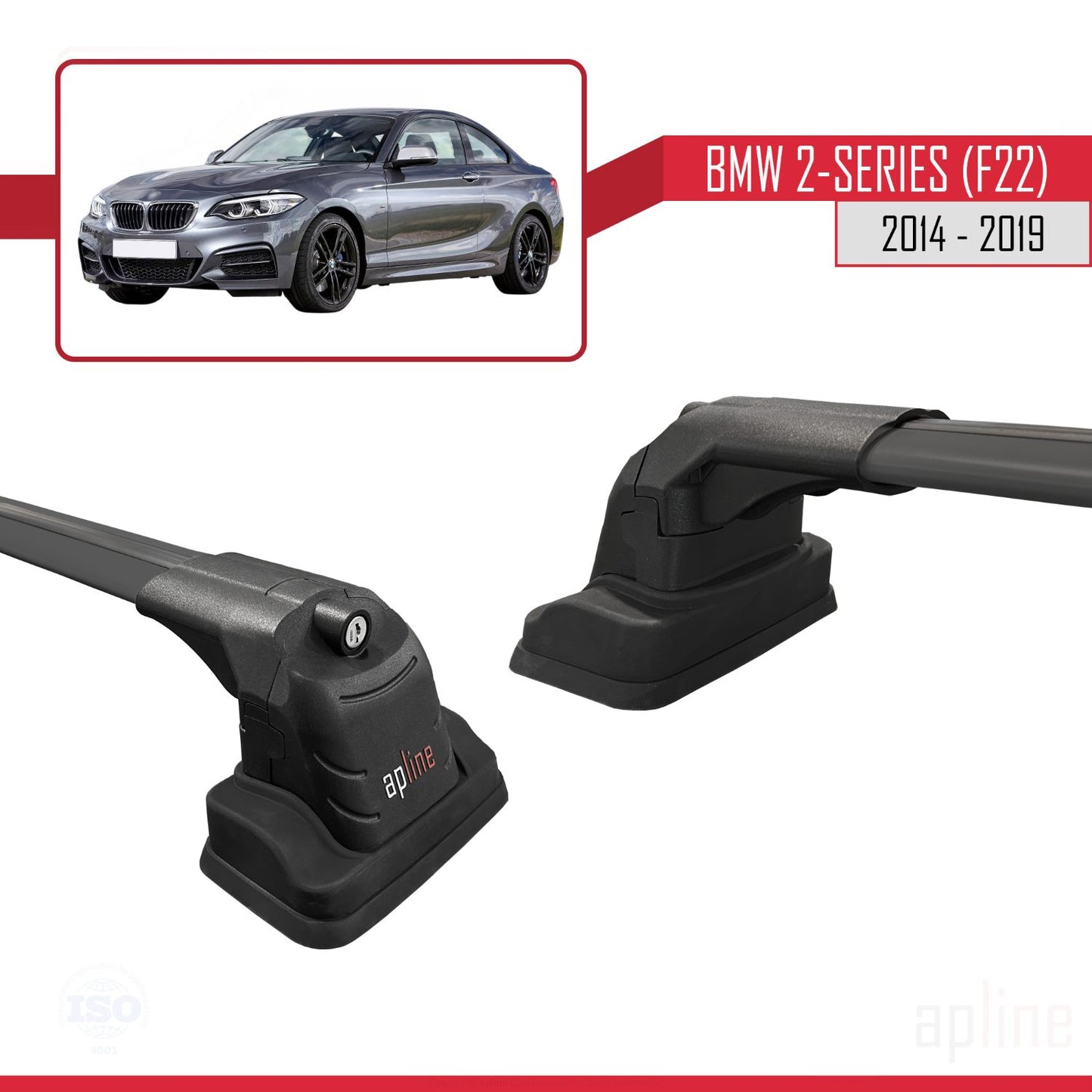 Compatible avec BMW Série 2 (F22) 2014-2019 ACE-3 Barres de Toit Railing Porte-Bagages de Voiture Noir Aluminium 2 Barres