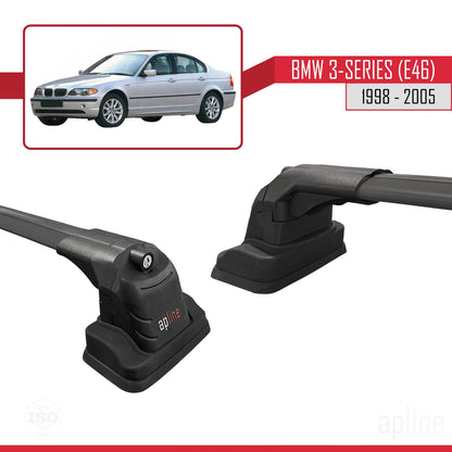 Compatible avec BMW Série 3 (E46) 1998-2005 ACE-3 Barres de Toit Railing Porte-Bagages de Voiture Noir Aluminium 2 Barres