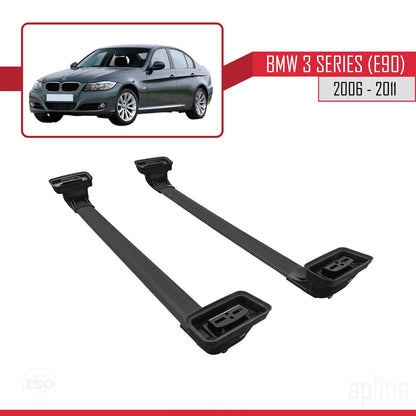 Compatible avec BMW Série 3 (E90) 2006-2011 ACE-3 Barres de Toit Railing Porte-Bagages de Voiture Noir Aluminium 2 Barres