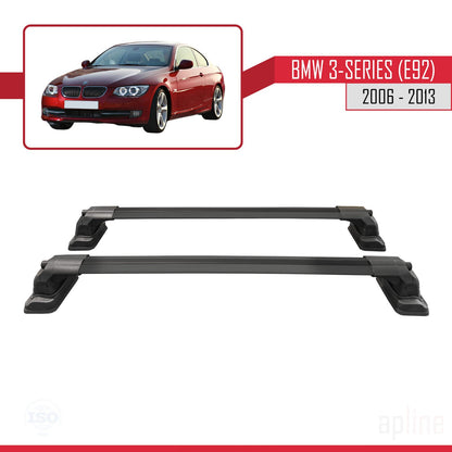 Compatible avec BMW Série 3 (E92) 2006-2013 ACE-3 Barres de Toit Railing Porte-Bagages de Voiture Noir Aluminium 2 Barres