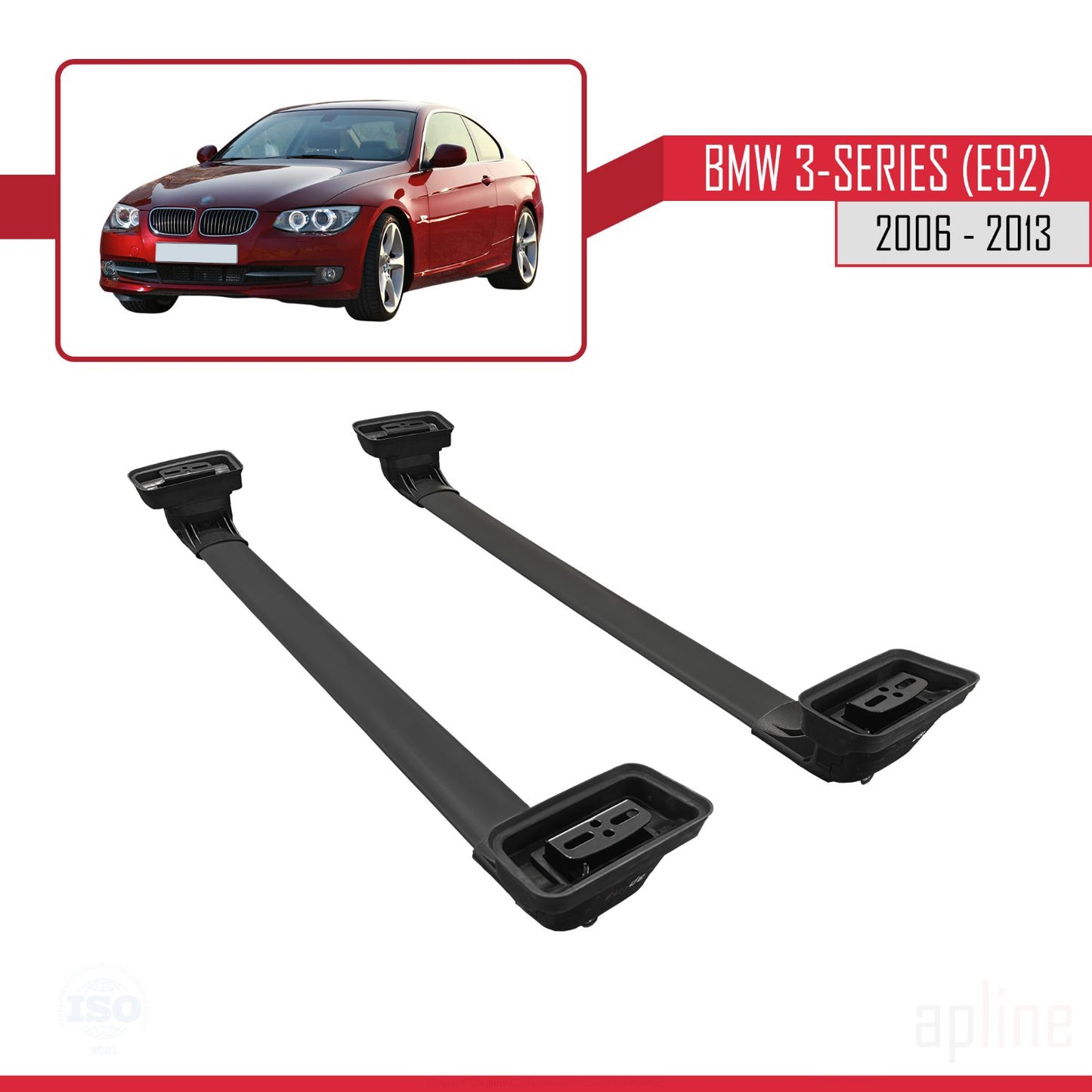Compatible avec BMW Série 3 (E92) 2006-2013 ACE-3 Barres de Toit Railing Porte-Bagages de Voiture Noir Aluminium 2 Barres