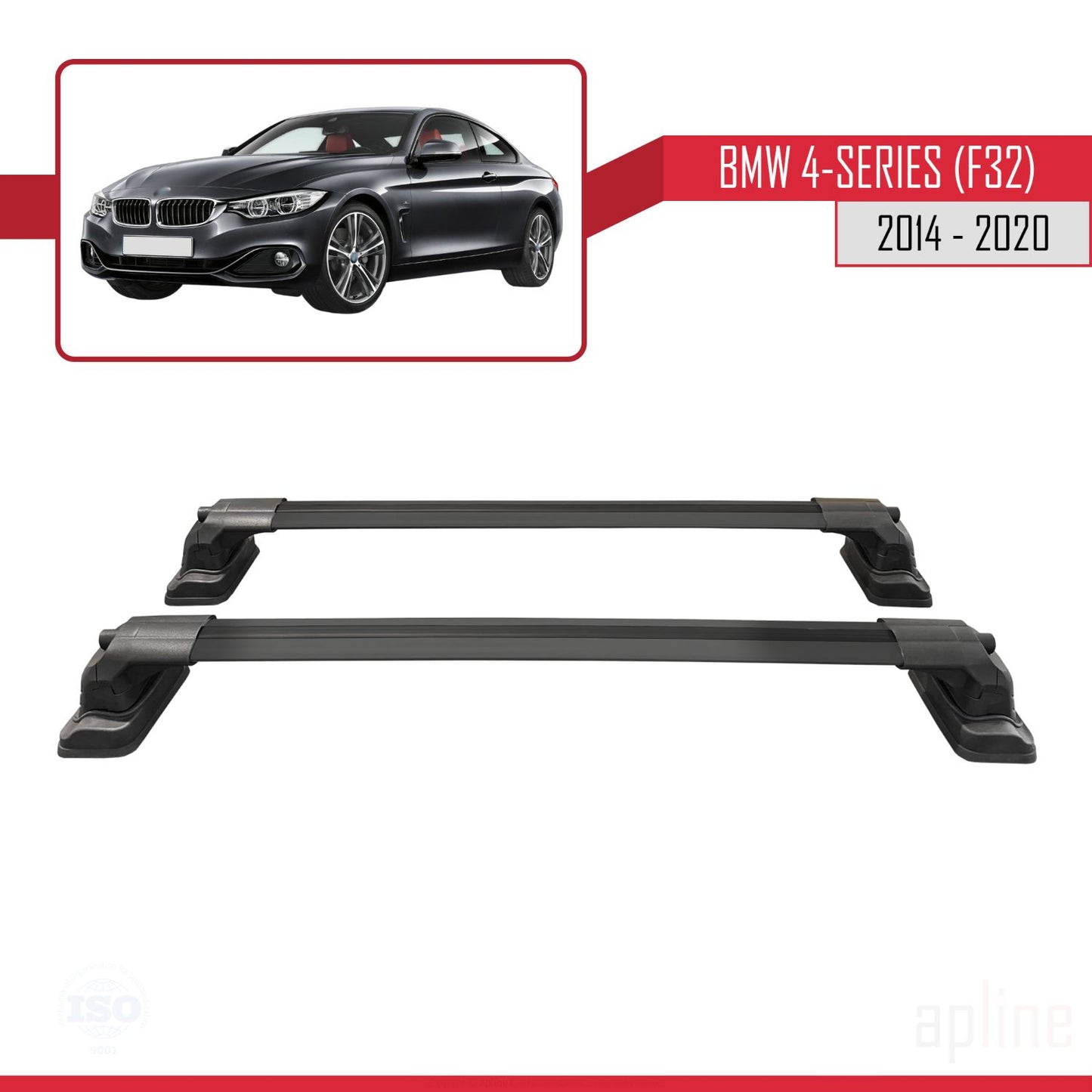 Compatible avec BMW Série 4 (F32) 2014-2020 ACE-3 Barres de Toit Railing Porte-Bagages de Voiture Noir Aluminium 2 Barres