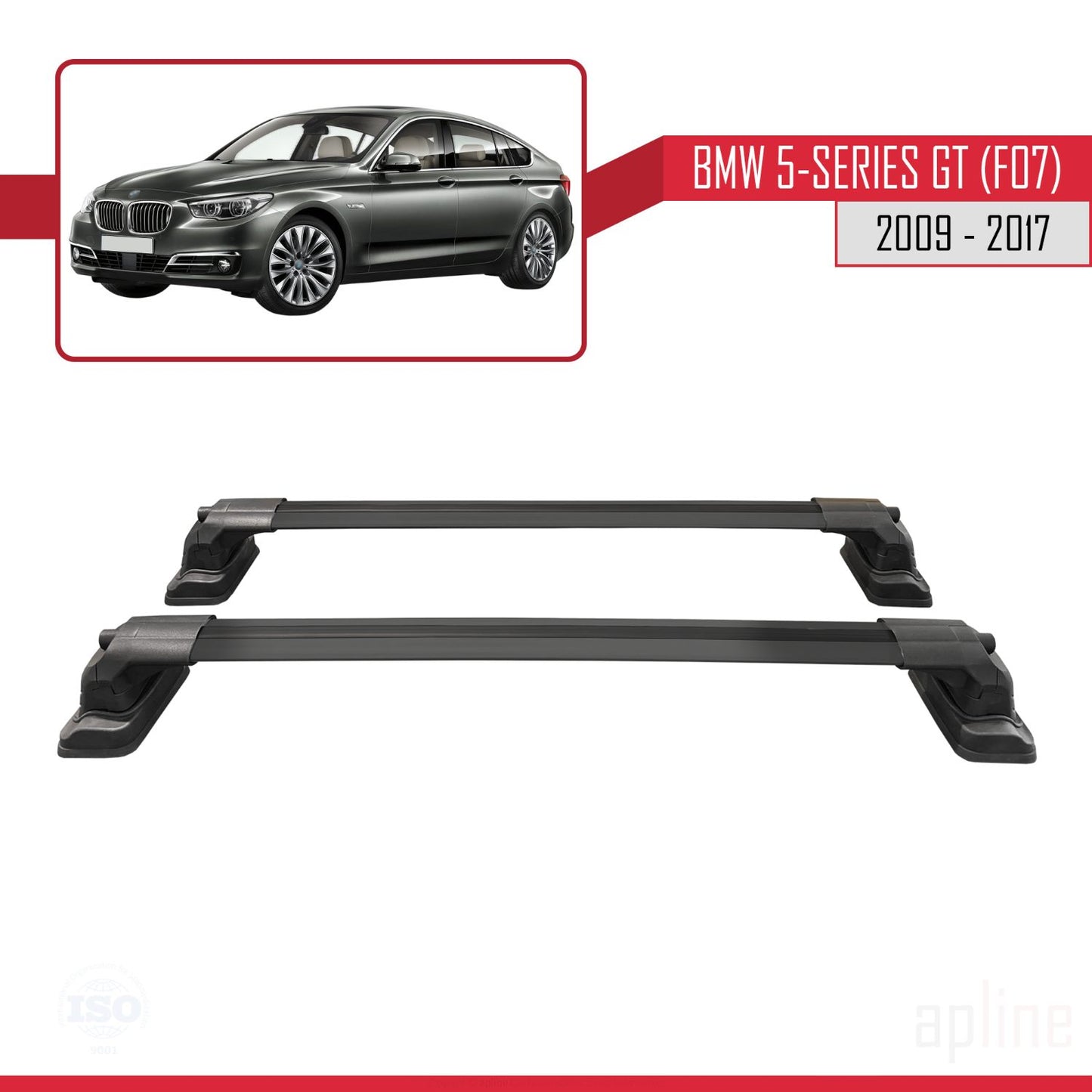 Compatible avec BMW Série 5 Gran Turismo (F07) 2009-2017 ACE-3 Barres de Toit Railing Porte-Bagages de Voiture Noir Aluminium 2 Barres