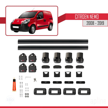 Compatible avec Citroen Nemo 2008-2019 ACE-3 Barres de Toit Railing Porte-Bagages de Voiture Noir Aluminium 2 Barres