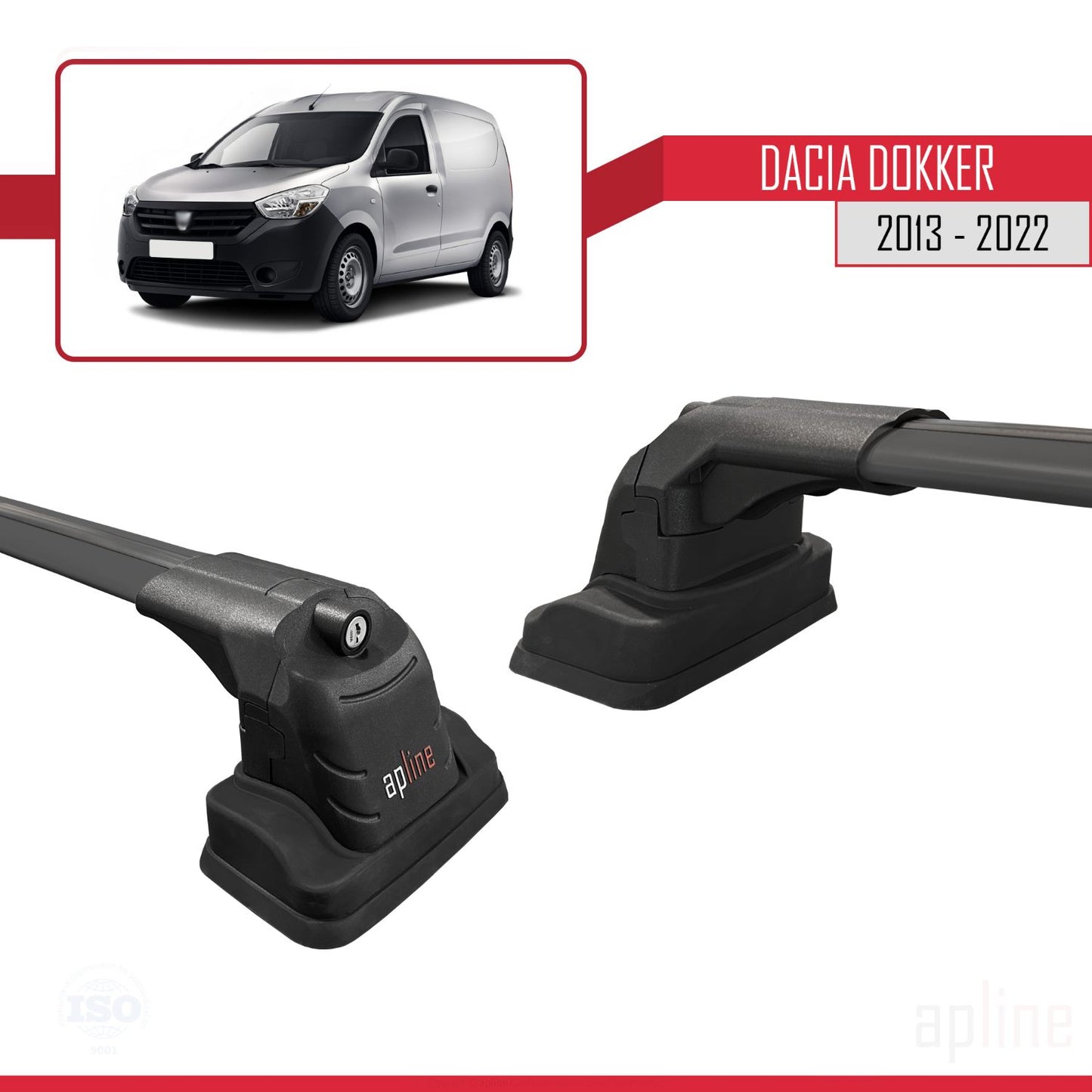 Compatible avec Dacia Dokker 2013-2022 ACE-3 Barres de Toit Railing Porte-Bagages de Voiture Noir Aluminium 2 Barres