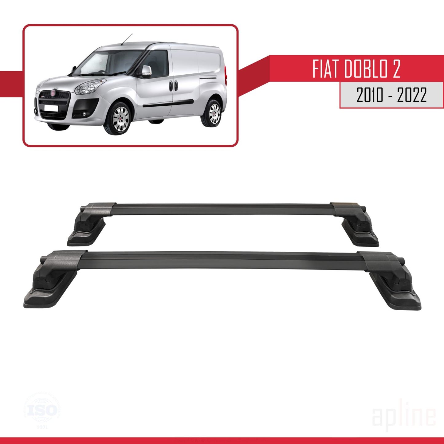Compatible avec Fiat Doblo 2 2010-2022 ACE-3 Barres de Toit Railing Porte-Bagages de Voiture Noir Aluminium 2 Barres