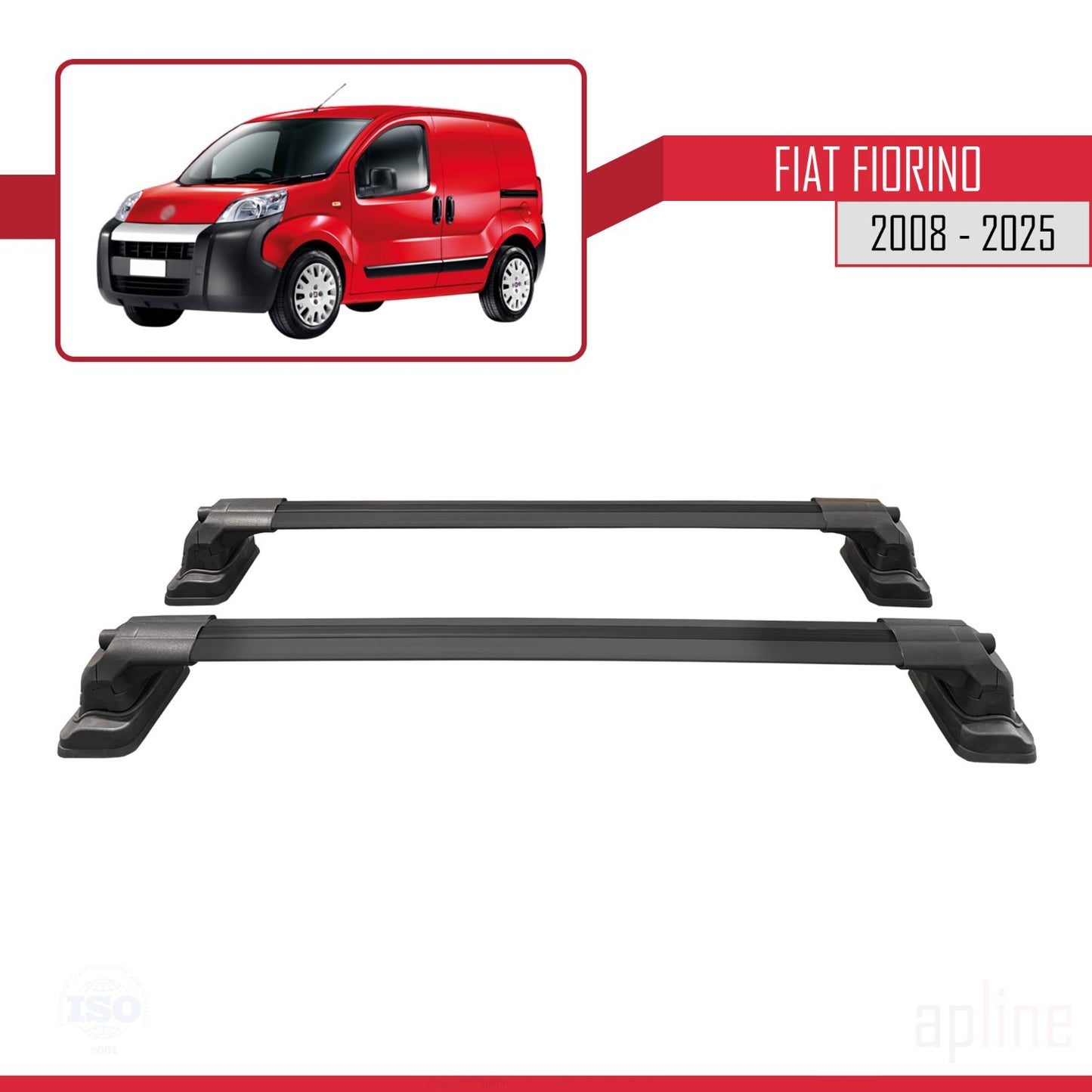 Compatible avec Fiat Fiorino 2008-2025 ACE-3 Barres de Toit Railing Porte-Bagages de Voiture Noir Aluminium 2 Barres