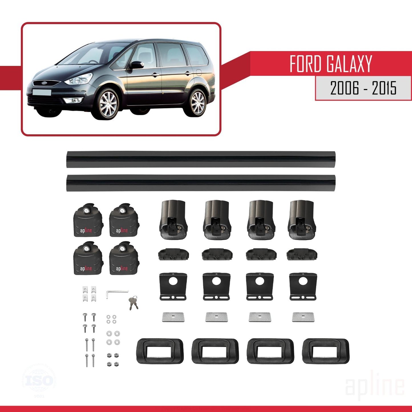 Kompatibel mit Ford Galaxy (MK3) 2006-2015 ACE-3 Dachträger, Auto-Dachgepäckträger, schwarzes Aluminium, 2 Stangen