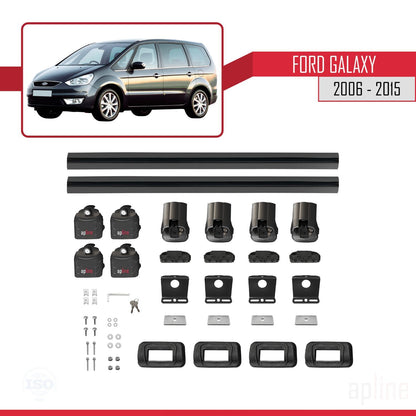 Kompatibel mit Ford Galaxy (MK3) 2006-2015 ACE-3 Dachträger, Auto-Dachgepäckträger, schwarzes Aluminium, 2 Stangen