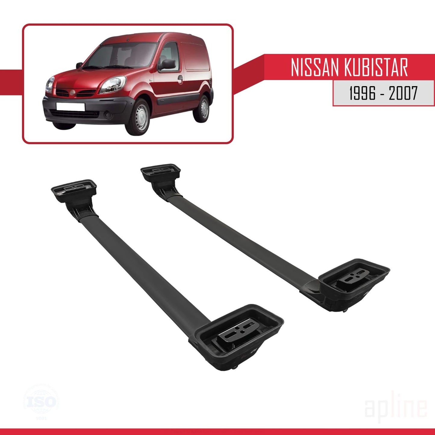 Compatible avec Nissan Kubistar 1996-2007 ACE-3 Barres de Toit Railing Porte-Bagages de Voiture Noir Aluminium 2 Barres