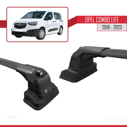Compatible avec Opel Combo Life 2019-2023 ACE-3 Barres de Toit Railing Porte-Bagages de Voiture Noir Aluminium 2 Barres