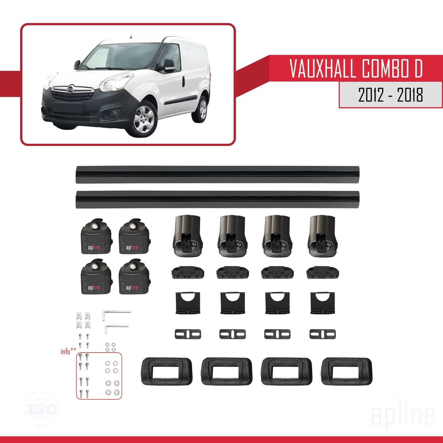 Compatible avec Vauxhall Combo D 2012-2018 ACE-3 Barres de Toit Railing Porte-Bagages de Voiture Noir Aluminium 2 Barres