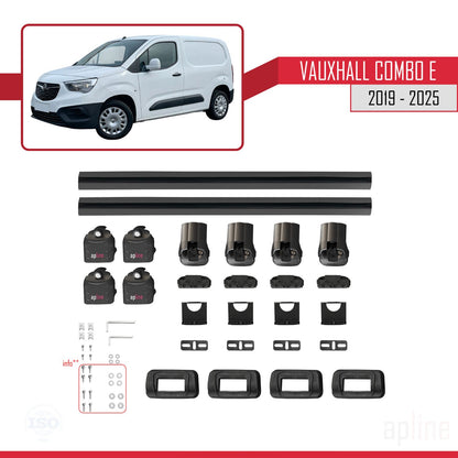 Compatible avec Vauxhall Combo E 2019-2025 ACE-3 Barres de Toit Railing Porte-Bagages de Voiture Noir Aluminium 2 Barres