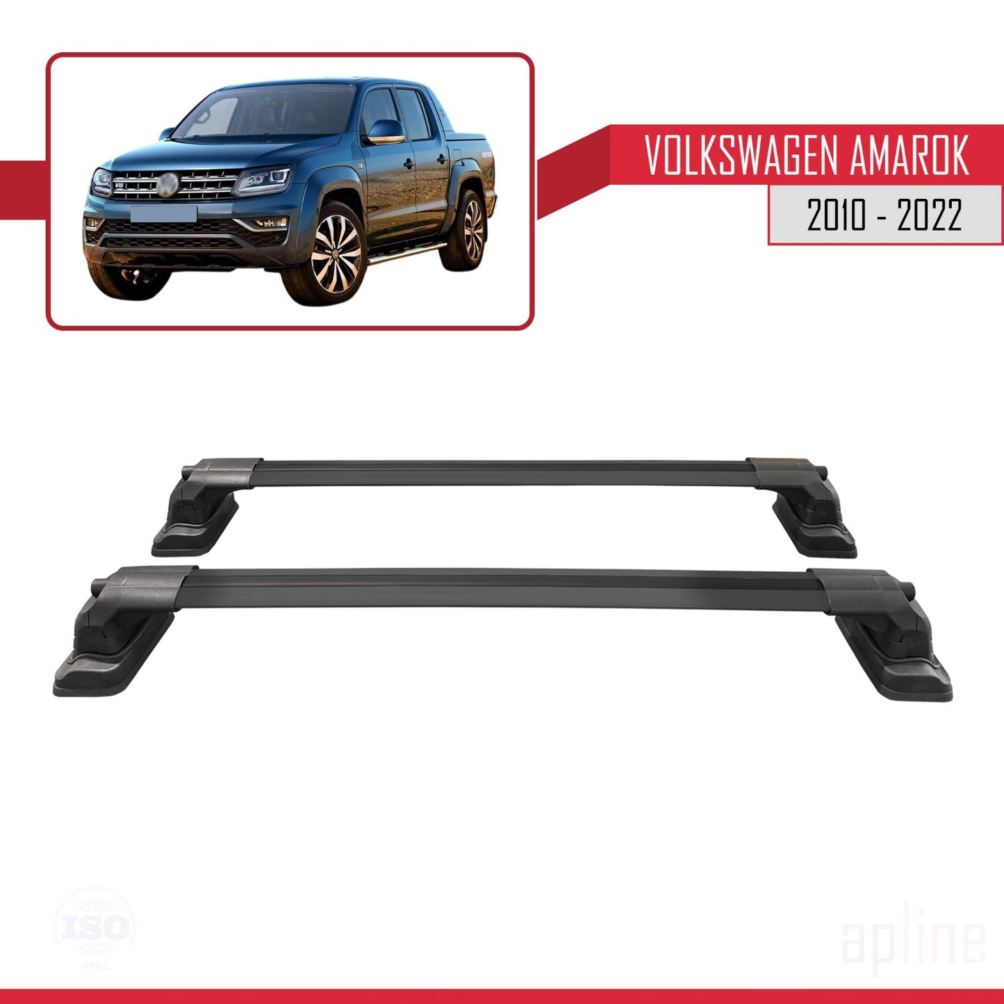 Compatible avec Volkswagen Amarok 2010-2022 ACE-3 Barres de Toit Railing Porte-Bagages de Voiture Noir Aluminium 2 Barres