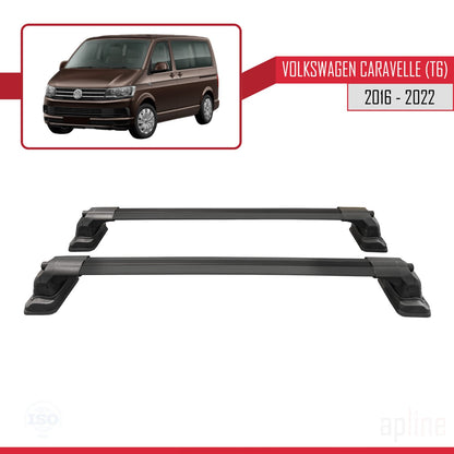 Compatible avec Volkswagen Caravelle (T6) 2016-2022 ACE-3 Barres de Toit Railing Porte-Bagages de Voiture Noir Aluminium 2 Barres