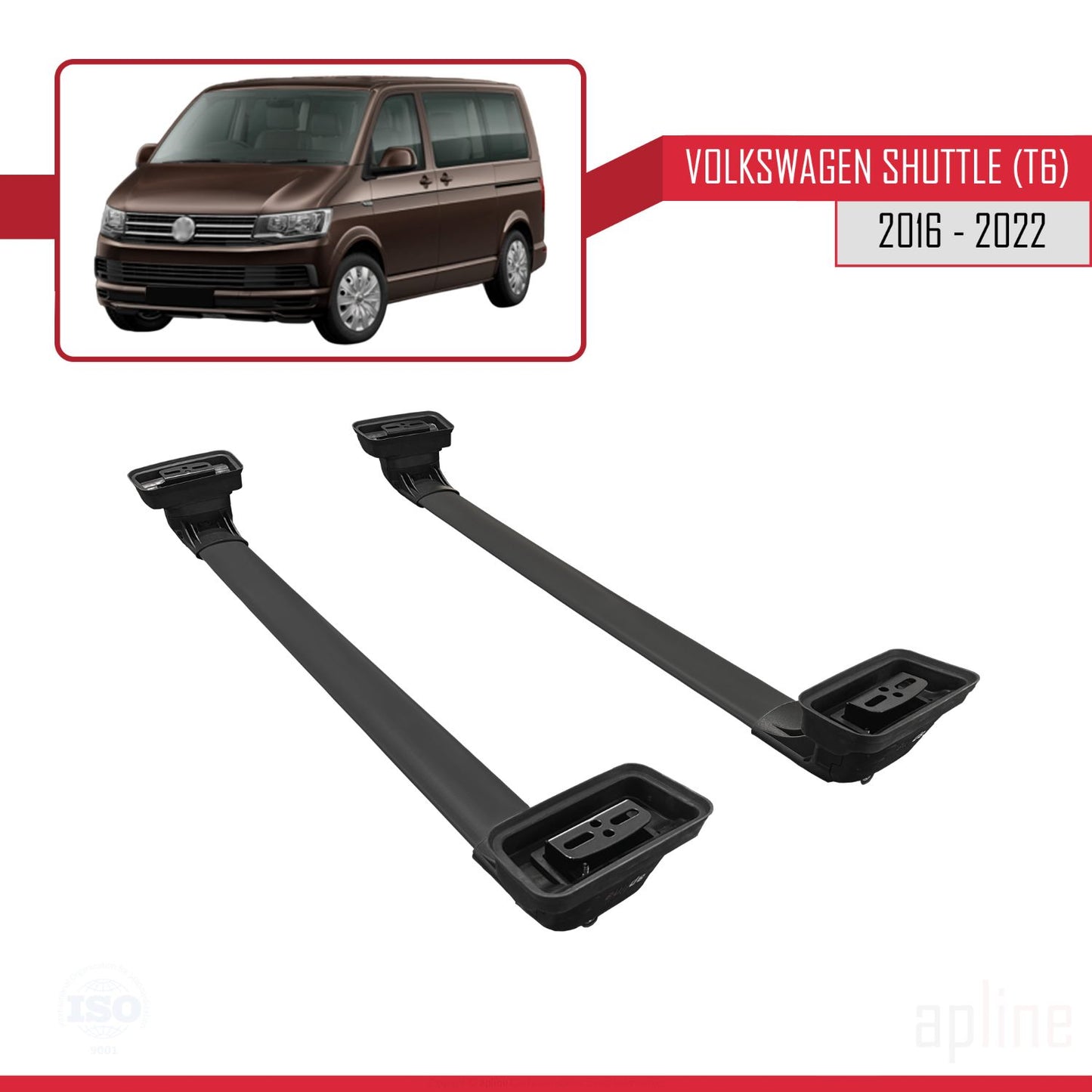 Compatible avec Volkswagen Shuttle (T6) 2016-2022 ACE-3 Barres de Toit Railing Porte-Bagages de Voiture Noir Aluminium 2 Barres