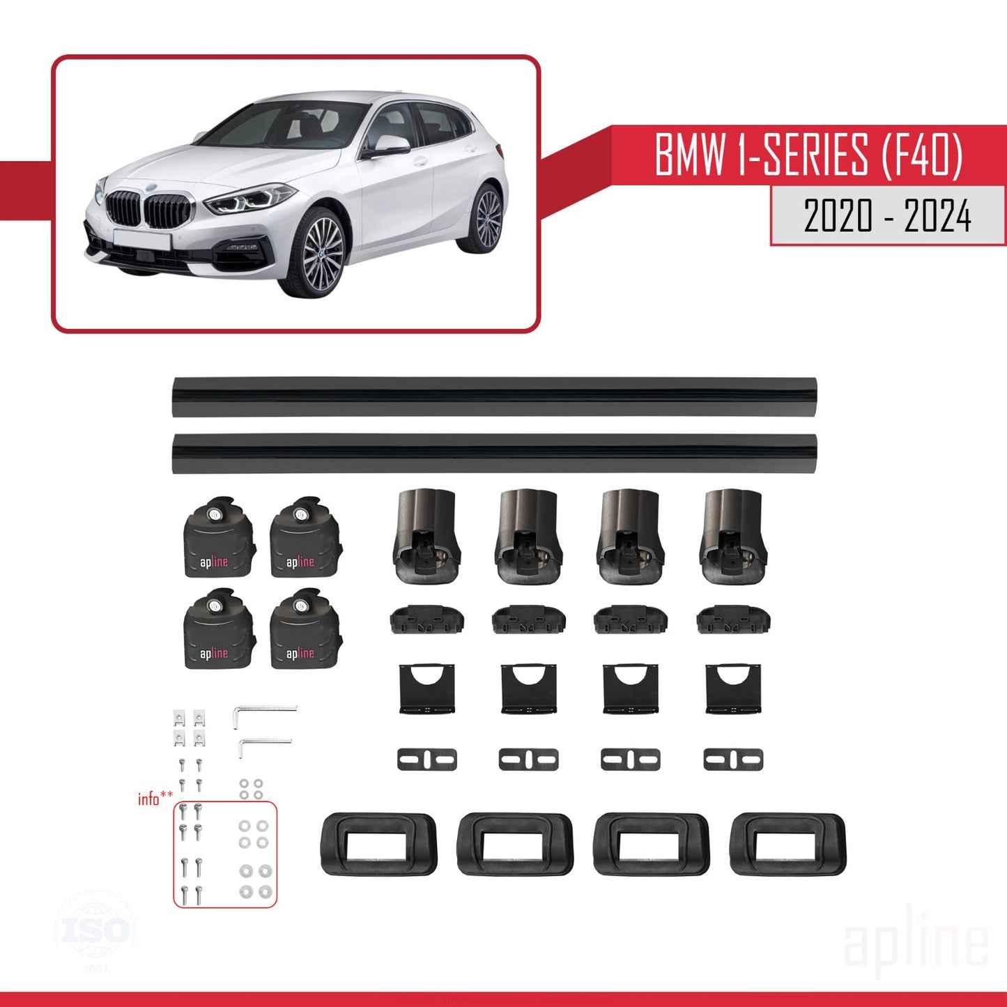 Compatible avec BMW Série 1 (F40) 2020-2024 ACE-3 Barres de Toit Railing Porte-Bagages de Voiture Noir Aluminium 2 Barres