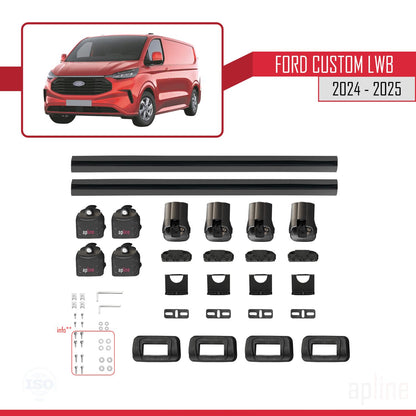 Kompatibel mit Ford Custom 2024-2025 ACE-3 Dachgepäckträger, Gepäckträger, schwarzes Aluminium, 2 Stangen