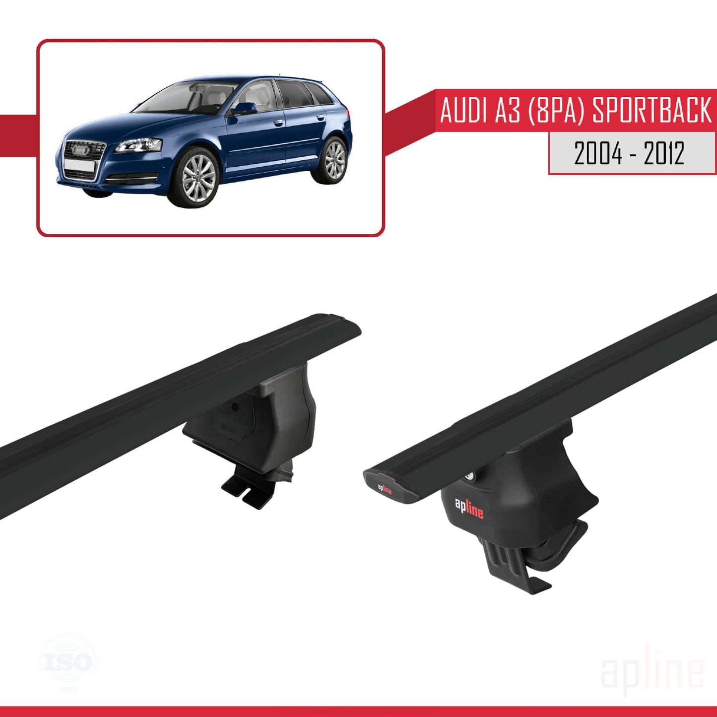 Compatible avec A3 (8PA) Sportback 2004-2012 ACE-4 Barres de Toit Railing Porte-Bagages de Voiture Noir Aluminium 2 Barres