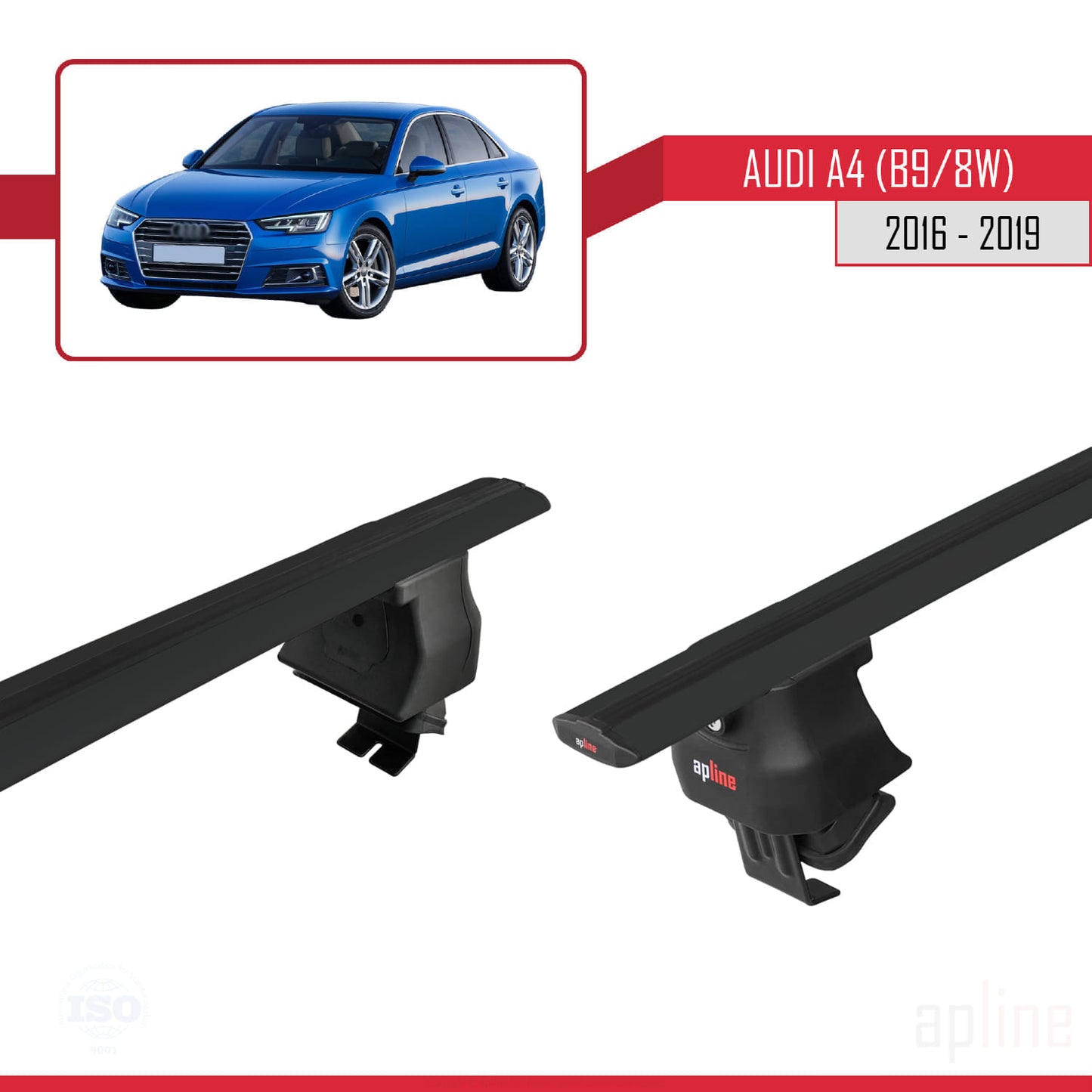Compatible avec A4 (B9) Pre-Facelift 2016-2019 ACE-4 Barres de Toit Railing Porte-Bagages de Voiture Noir Aluminium 2 Barres