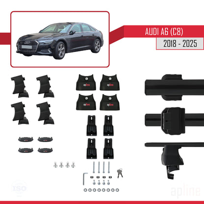 Kompatibel mit A6 (C8) 2018-2025 ACE-4 Dachgepäckträger, Reling, Gepäckträger, schwarzes Aluminium, 2 Stangen
