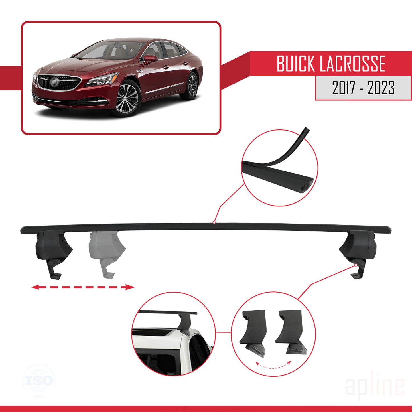 Kompatibel mit Buick LaCrosse 2017-2023 ACE-4 Dachreling Gepäckträger Schwarz Aluminium 2 Stangen
