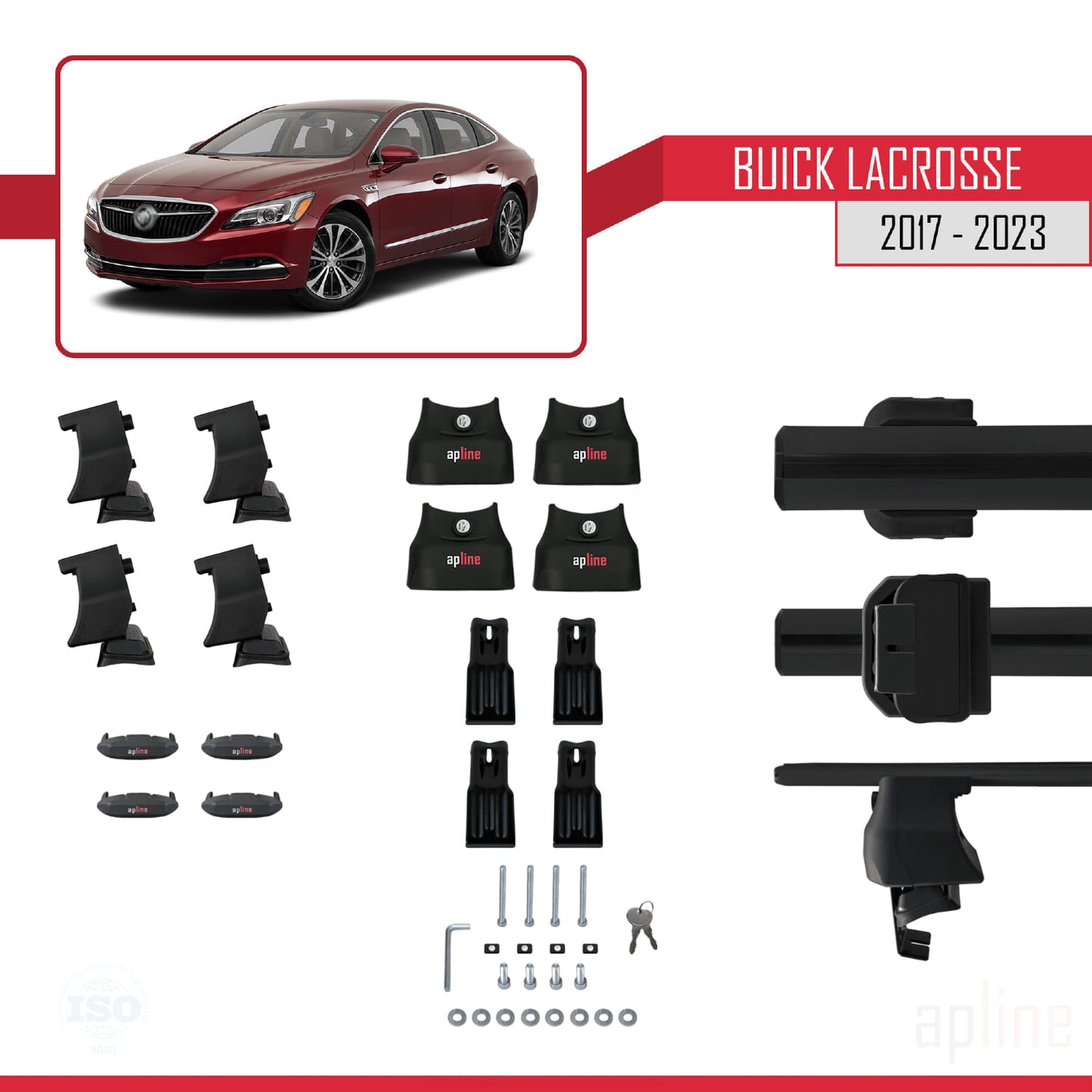 Kompatibel mit Buick LaCrosse 2017-2023 ACE-4 Dachreling Gepäckträger Schwarz Aluminium 2 Stangen